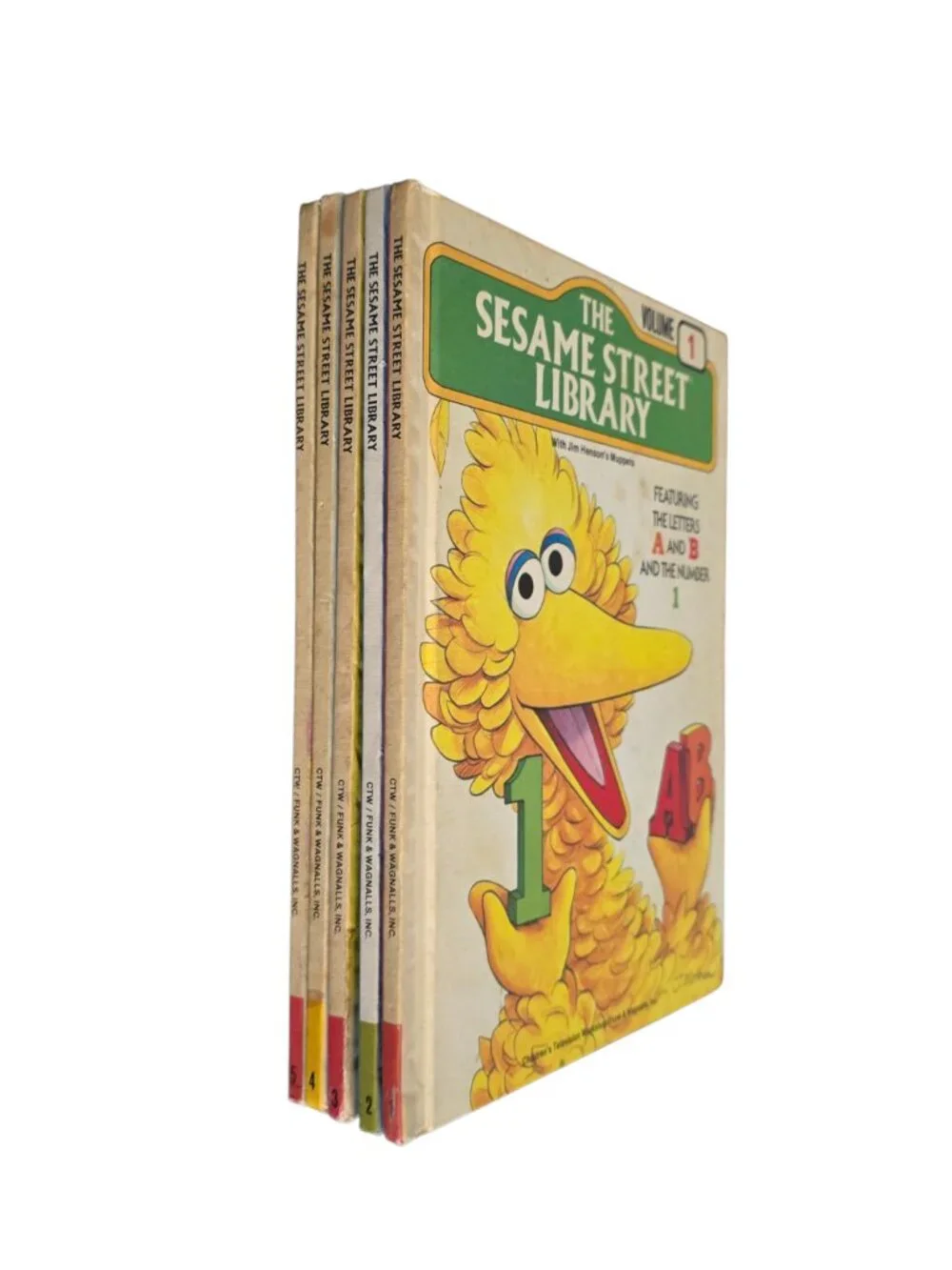 Vintage Sesame Street Library Lot Vol 1-5 Hardcover Books Big Bird CookieMonster